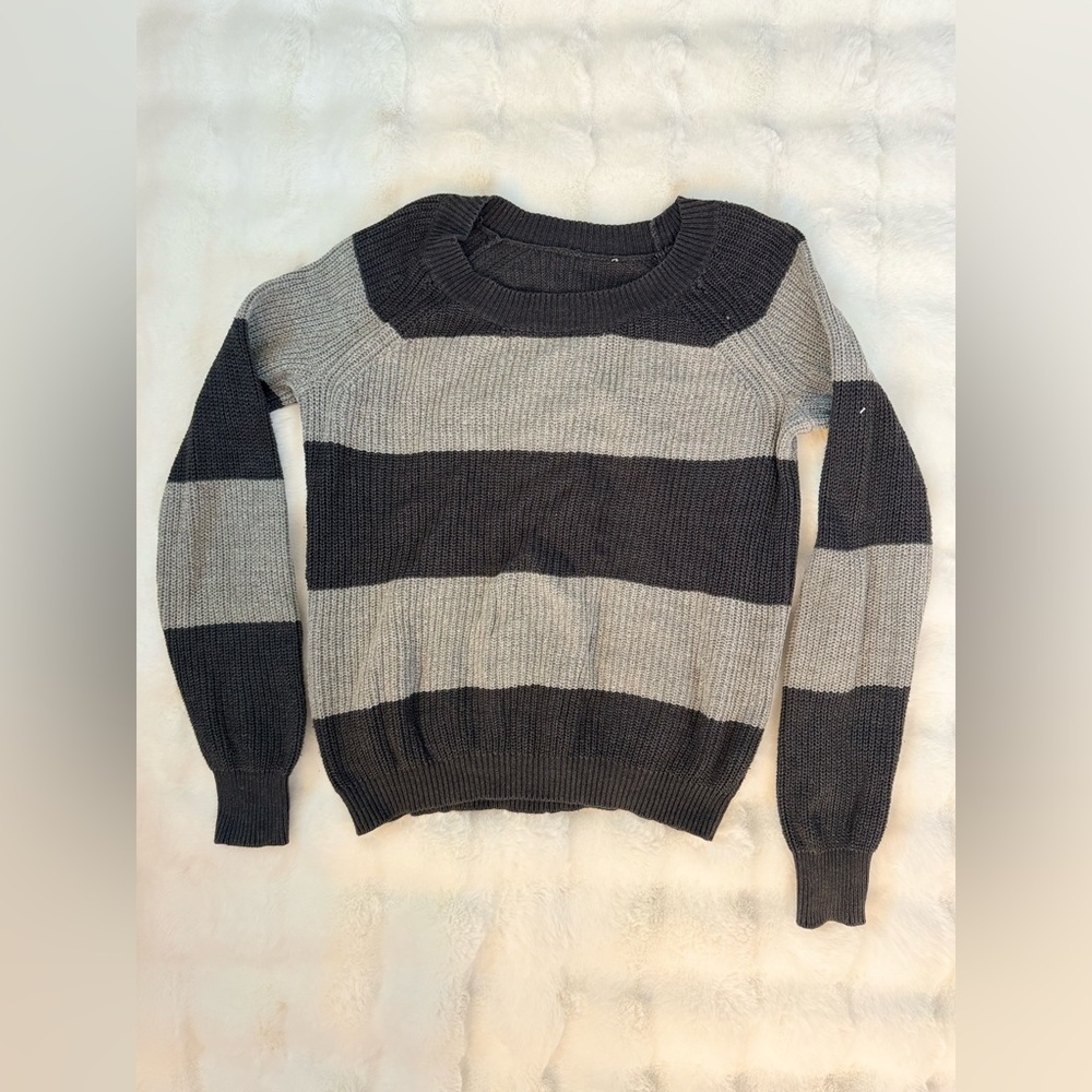 Light weight gray and black womans stripped sweater